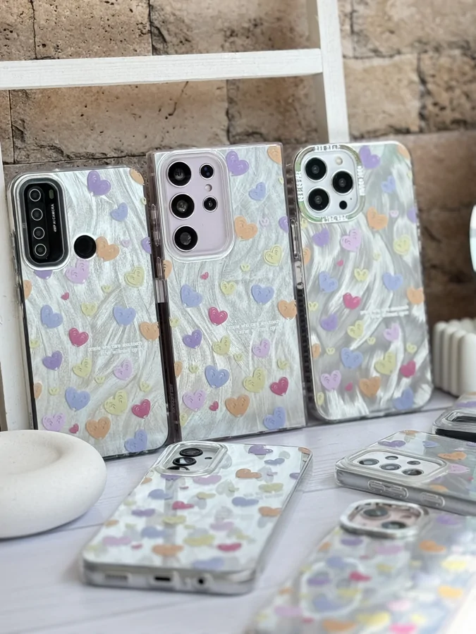 86f066 قاب براش قلبی مداد رنگی آیفون و سامسونگ و شیائومی (کدC1746) - تصویر 1